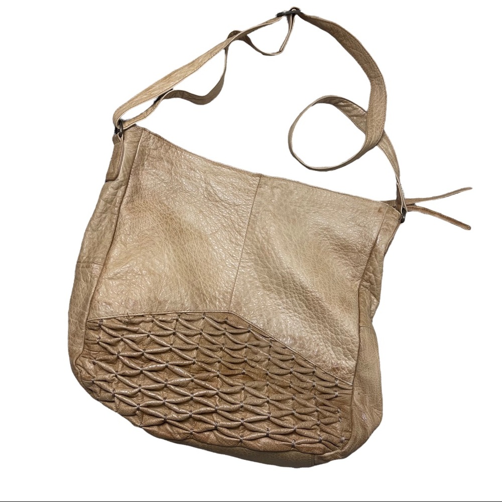 Anthro Day & Mood boho leather shoulder bag textured beige crossbody